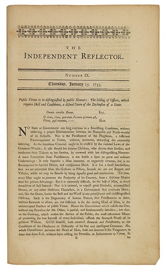 Appraisal: NEW YORK CITY Livingston William editor The Independent Reflector pages