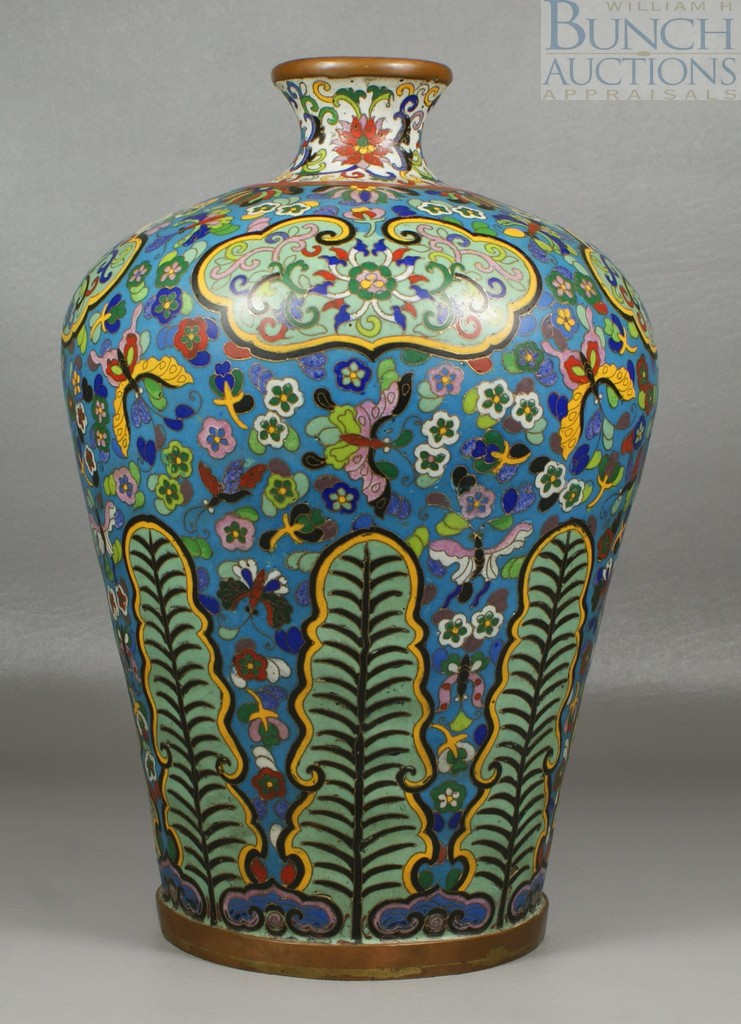 Appraisal: Chinese cloisonn vase flowers butterfly ferns mark to base tall