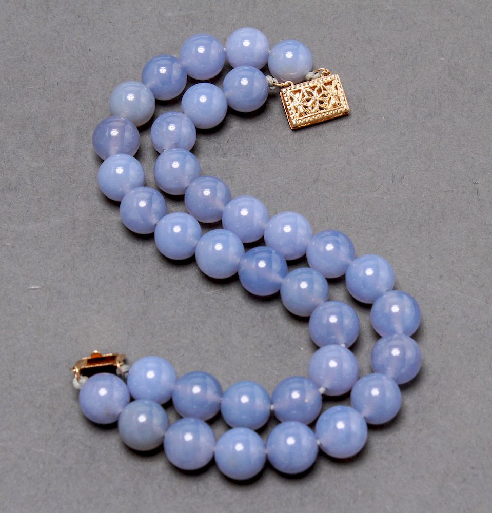 Appraisal: K Gold Clasp Blue Chalcedony Beads Bracelet K yellow gold