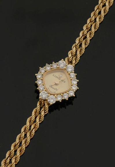 Appraisal: A Ladies Longines diamond cocktail wristwatch Quartz square gilded dial