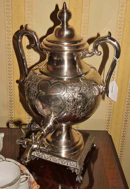 Appraisal: A TH CENTURY SILVER PLATED BRITANNIA METAL SAMOVAR of ovoid