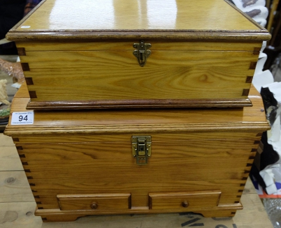 Appraisal: Small wooden child's mule chest and small sewing box