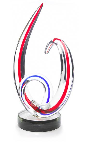 Appraisal: A Murano free-form glass sculpture circa unsigned on a Plexiglass