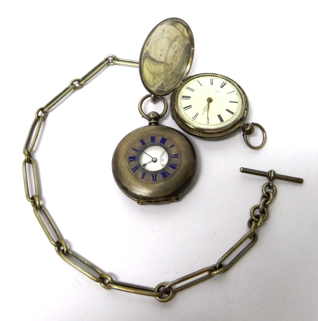 Appraisal: A silver cased key wind half hunting cased pocket watch