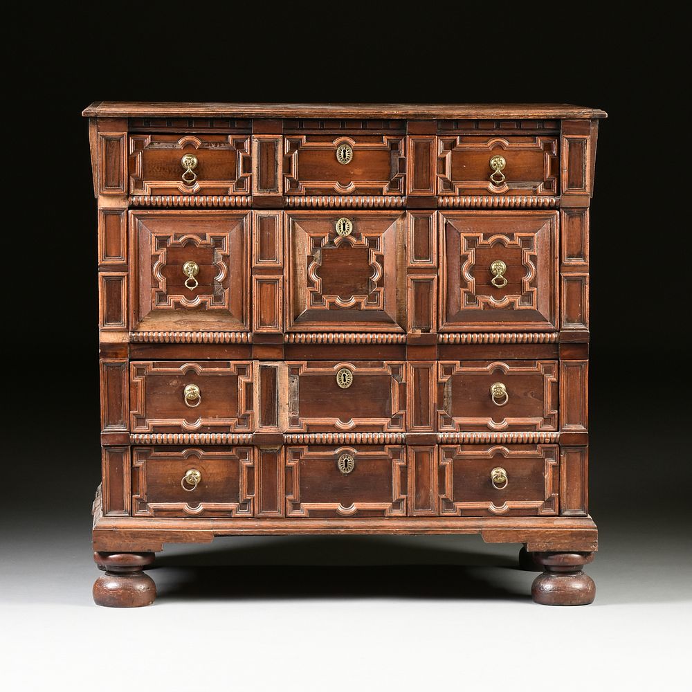 Appraisal: AN ENGLISH WILLIAM AND MARY CARVED OAK FOUR DRAWER CHEST