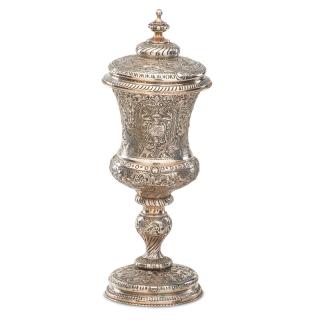 Appraisal: GERMAN SILVER POKAL Engraved with foliate decoration and hunting scenes