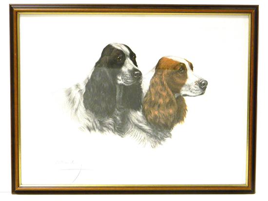 Appraisal: Lon Danchin French - engraving of two spaniel heads in