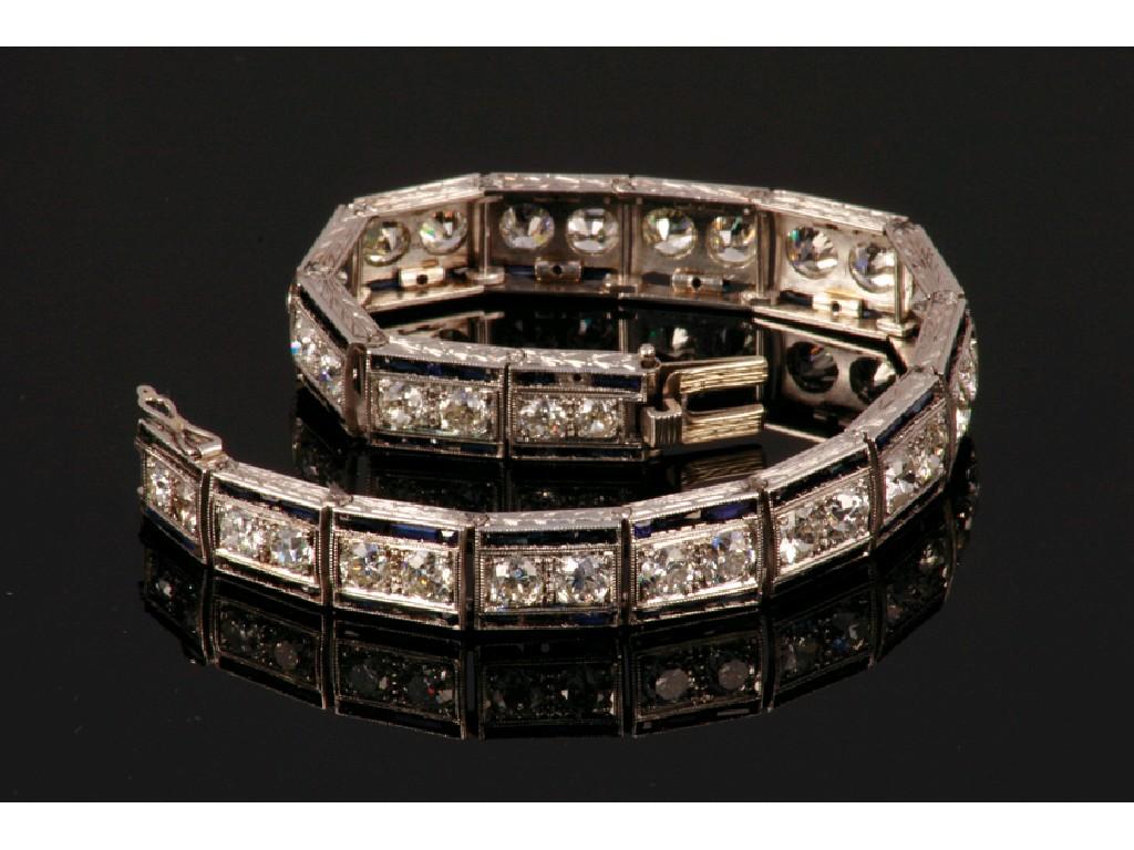 Appraisal: AN ART DECO DIAMOND AND SAPPHIRE LINE BRACELET millegrain-set overall