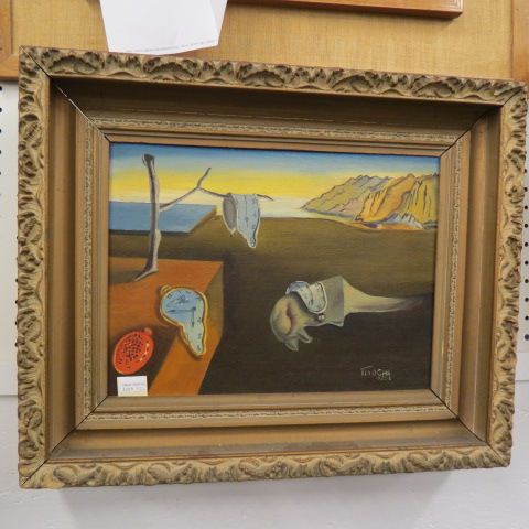 Appraisal: T Mocha oil Surrealism desert scene with melting watches in