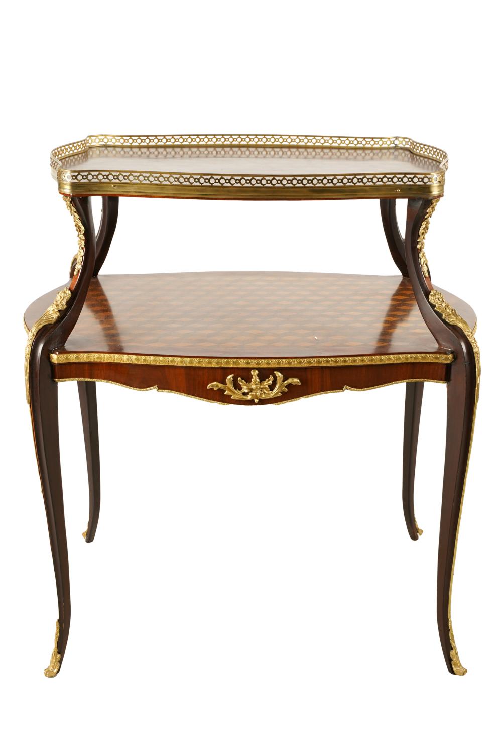 Appraisal: LOUIS XV-STYLE PARQUETRY TEA TABLEcontemporary Condition overall good inches wide