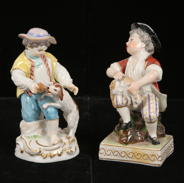 Appraisal: Lot of German porcelain figures Meissen little boy with dog