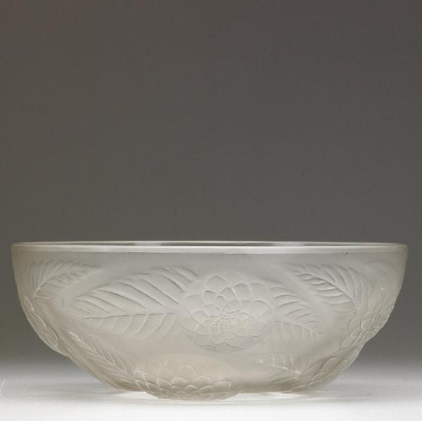 Appraisal: LALIQUE Dahlias bowl of frosted glass Several minute flecks to