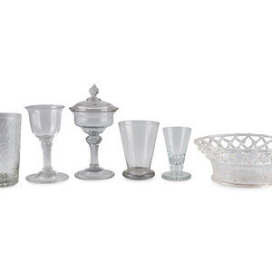 Appraisal: Six Blown Glass Vessels th Century Height of largest inches