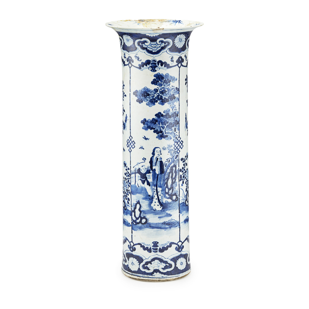 Appraisal: BLUE AND WHITE TALL SLEEVE VASE of tall cylindrical shape