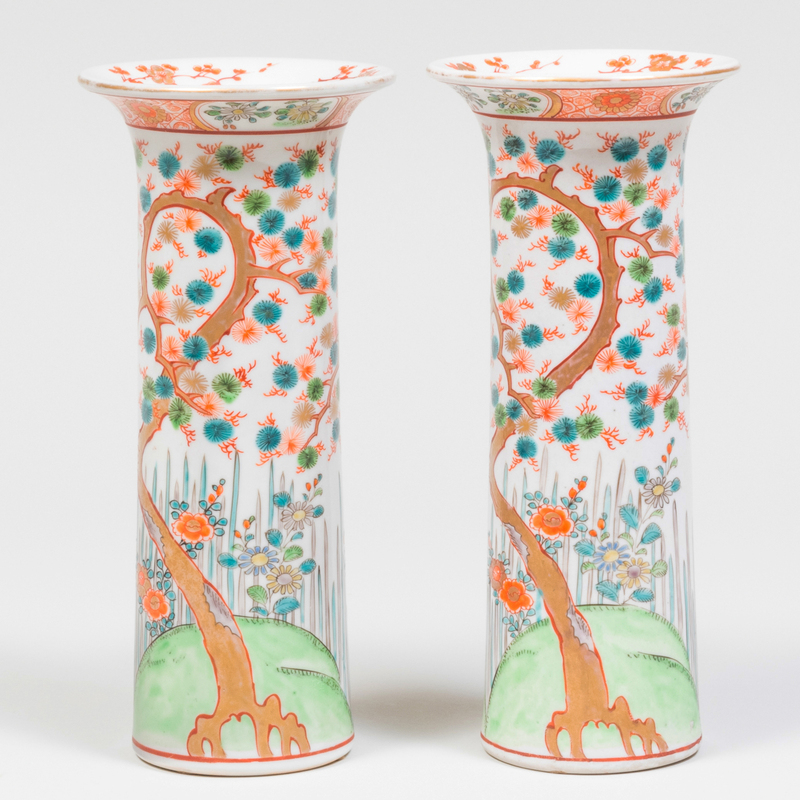 Appraisal: Pair of Chinese Famille Verte Porcelain Beaker Vases Blue six