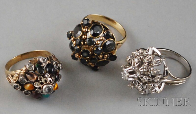 Appraisal: Three Gold Gem-set Rings a kt white gold and diamond