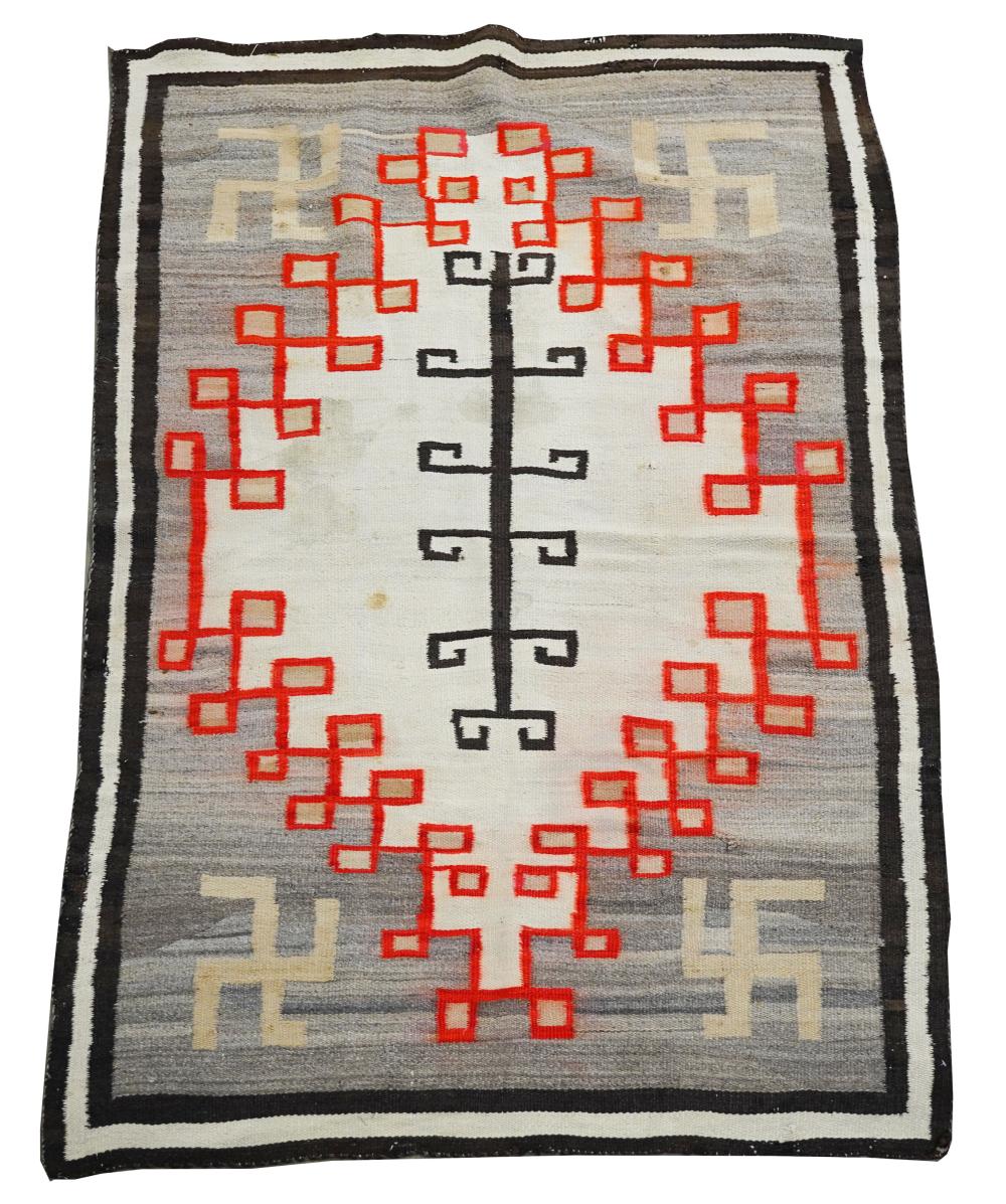 Appraisal: NAVAJO THROW RUGwool geometric pattern Condition stains throughout slight dye