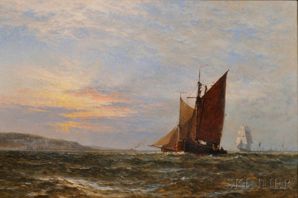 Appraisal: Henry-Thomas Dawson British fl - Coastal Shipping at Sunset Monogram