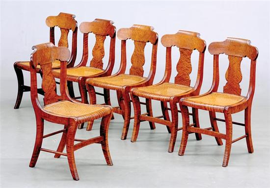 Appraisal: Six Classical tiger maple and cane side chairs shaped tablet