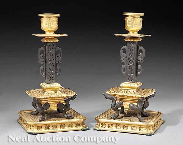 Appraisal: A Diminutive Pair of French Gilt Bronze Candlesticks c in