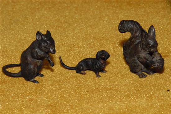 Appraisal: THREE AUSTRIAN BRONZE FIGURES A mouse a squirel and a