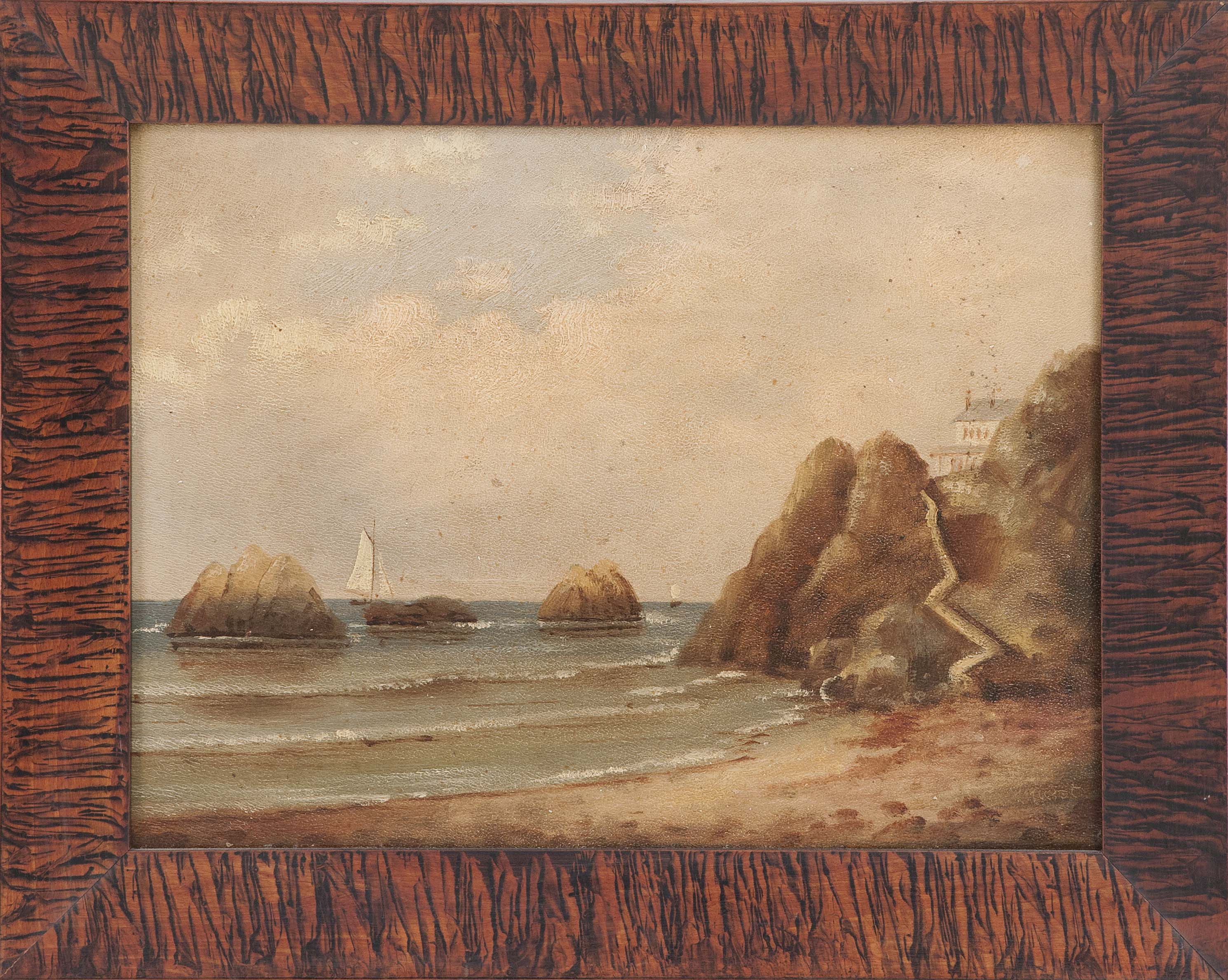 Appraisal: FRAMED PAINTING ARTIST UNKNOWN A seascape Unsigned Oil on artist