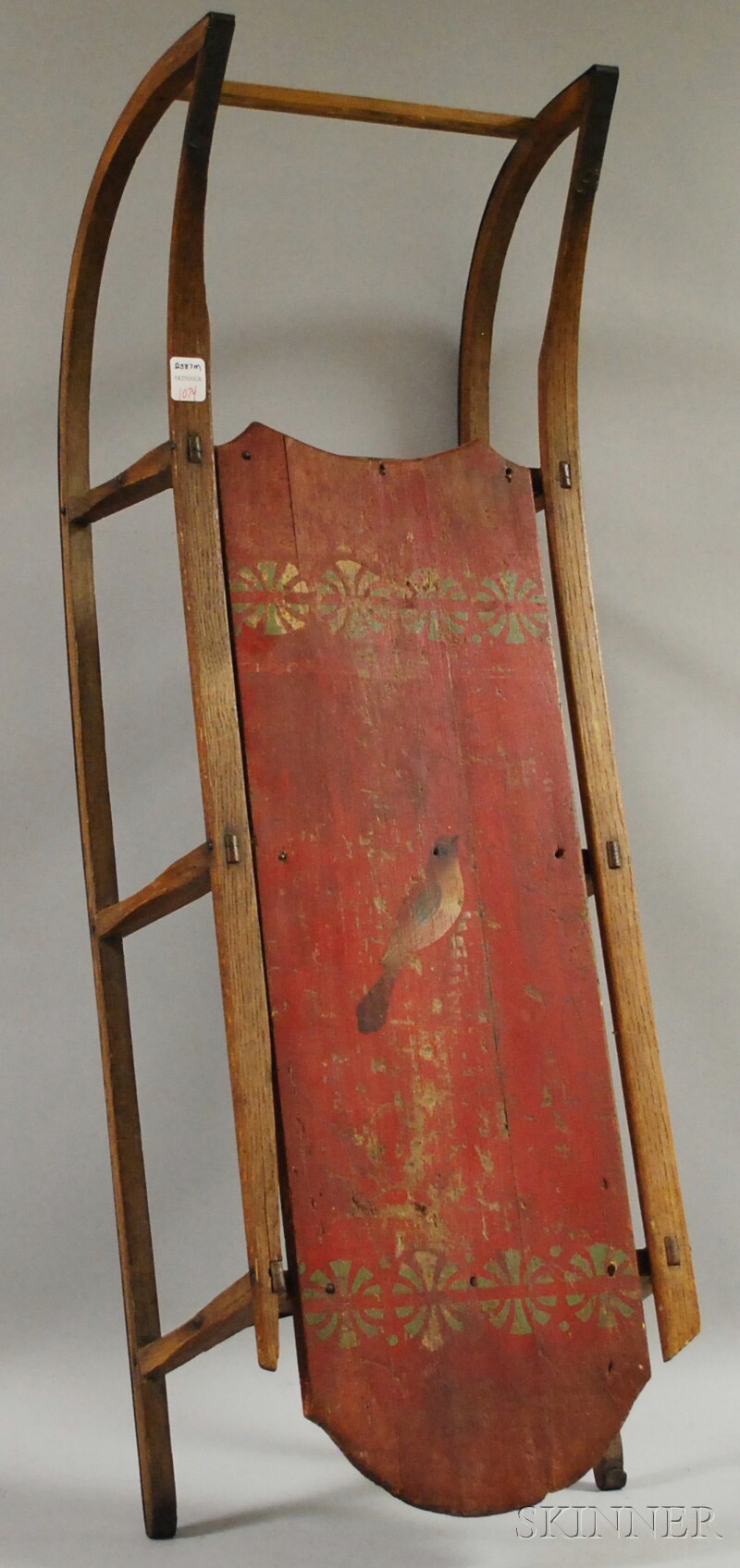 Appraisal: th Century Painted and Bird-decorated Wood and Iron Sled lg