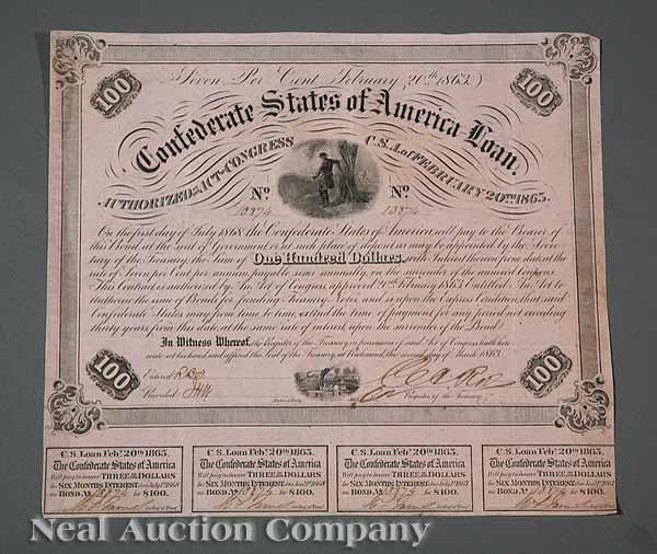 Appraisal: Confederate Bonds a group of C S A coupon bonds