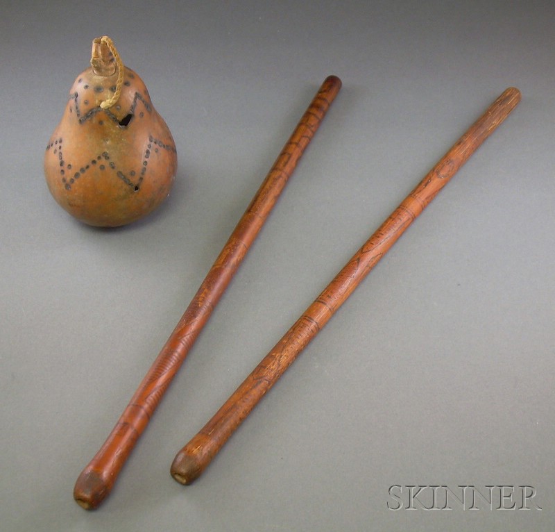 Appraisal: Three Pre-Columbian Items two pyro-engraved cane snuff inhalers Peru Huari