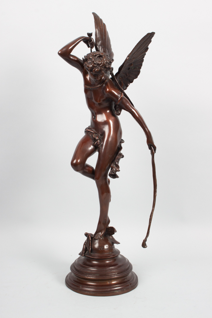 Appraisal: Bronze Cupid after J Pouto modeled as winged youth with