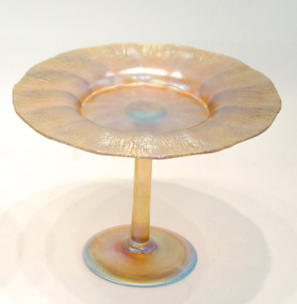 Appraisal: SIGNED L C TIFFANY FAVRILE ART GLASS TAZZA gold iridescent