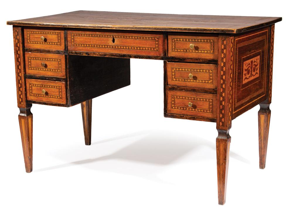 Appraisal: Antique Italian Neoclassical Inlaid Walnut Desk top centered with foliate