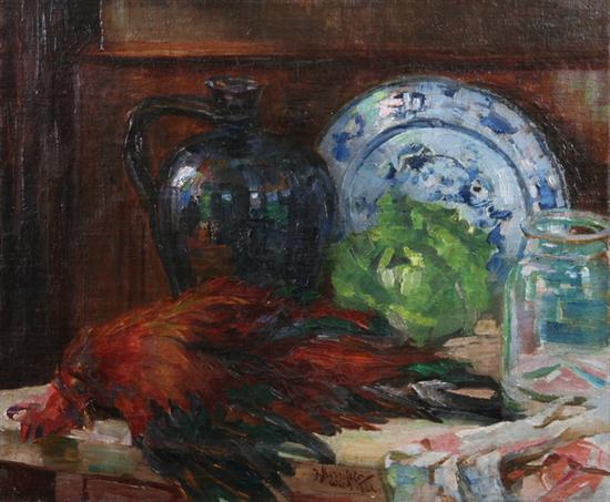 Appraisal: JACQUES STERNFELD Austrian - STILL LIFE WITH DELFT PLATE CABBAGE