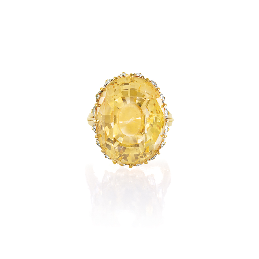 Appraisal: Gold Yellow Sapphire and Diamond Ring The gold wire mount