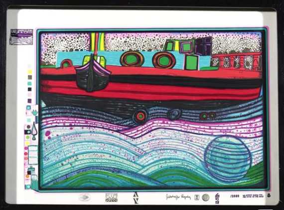 Appraisal: HUNDERTWASSER FRIEDENSREICH Regentag auf liebe Wellen from the Regentag-Mappe Silkscreen