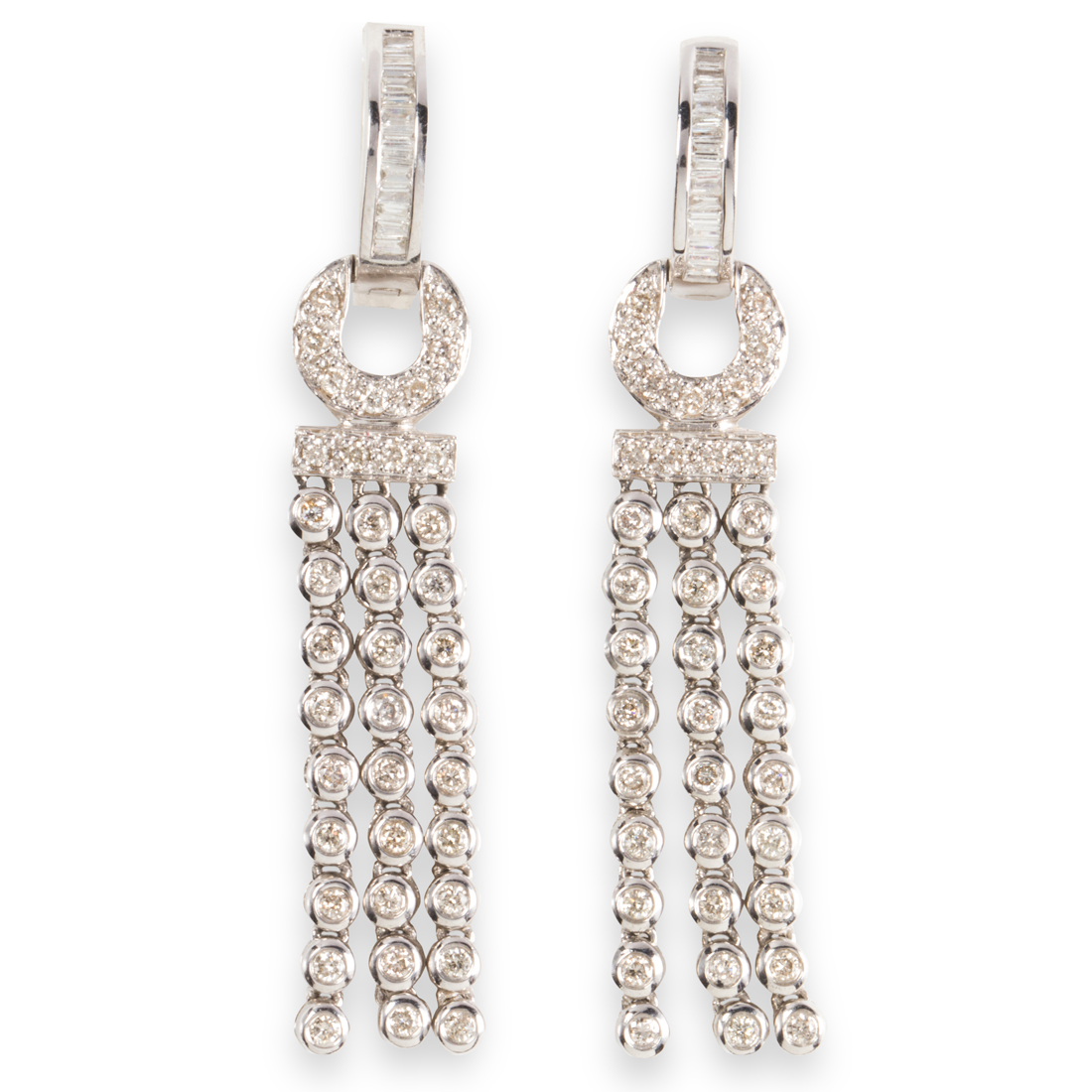 Appraisal: A PAIR OF DIAMOND AND FOURTEEN KARAT WHITE GOLD EARRINGS