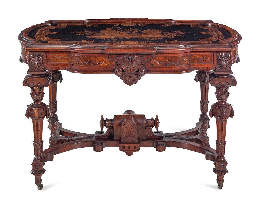 Appraisal: A Victorian Carved Inlaid and Painted Walnut Writing Desk A