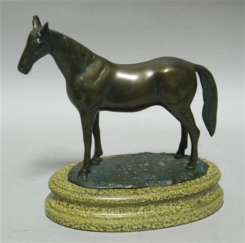 Appraisal: PATINATED METAL MODEL OF A HORSE The equine standing foursquare