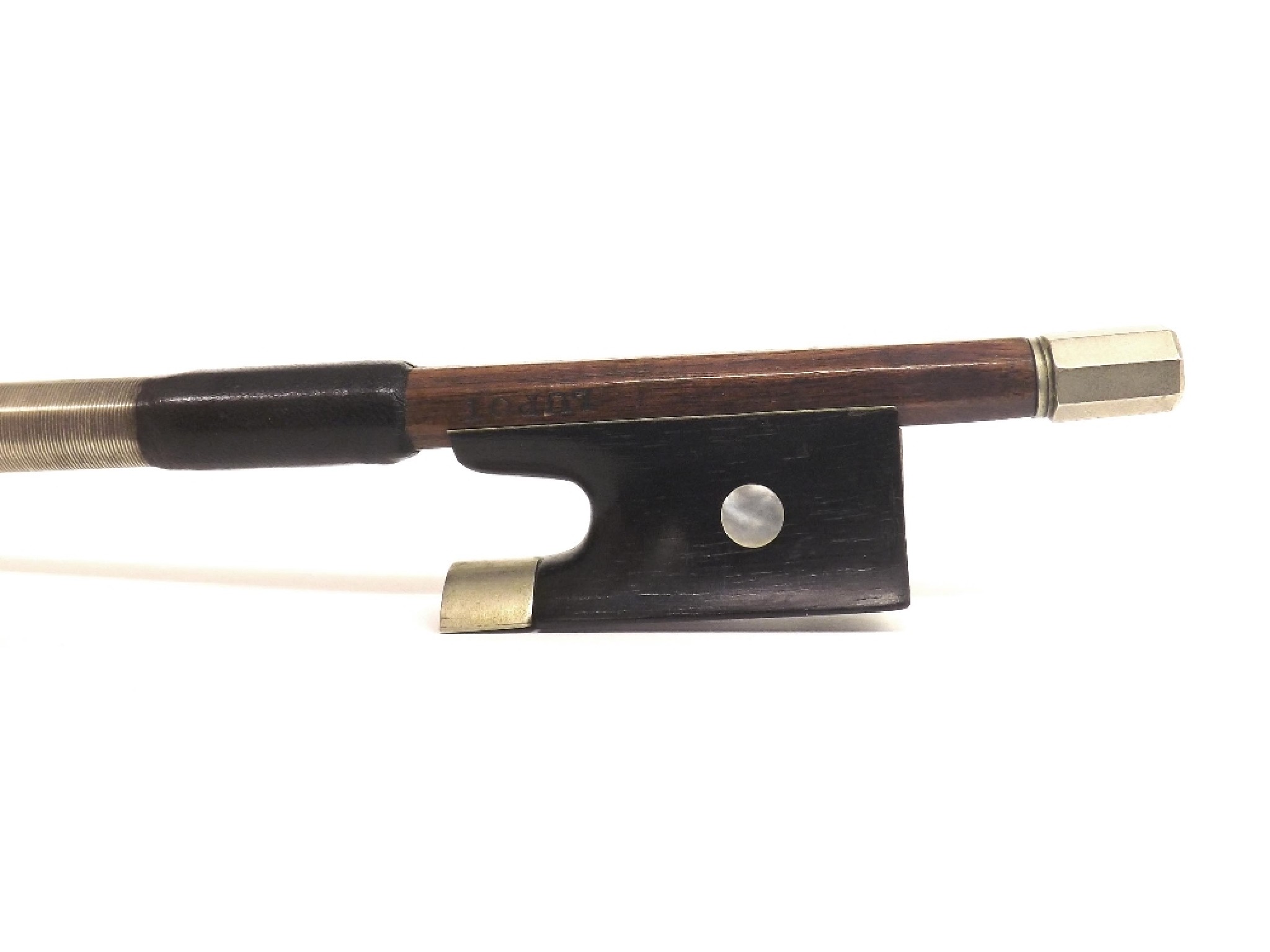 Appraisal: French nickel mounted violin bow by Francois Lotte stamped Lupot