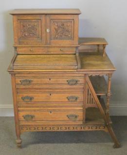 Appraisal: Victorian Oak Cabinet with Roll Down Pull Out Desk From