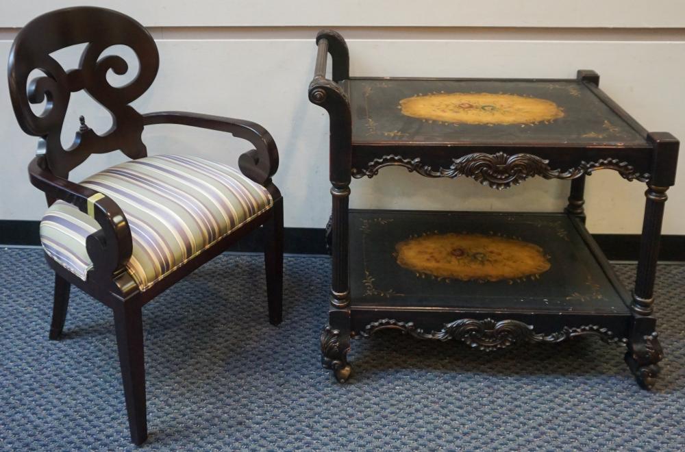 Appraisal: GEORGIAN STYLE DECORATED AND EBONIZED WOOD TWO-TIER CART AND A