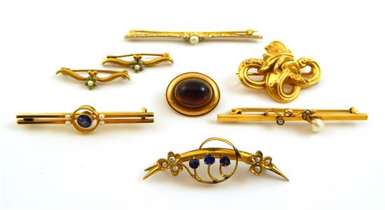 Appraisal: JEWELRY seven pins oval garnet pin tested K yellow gold