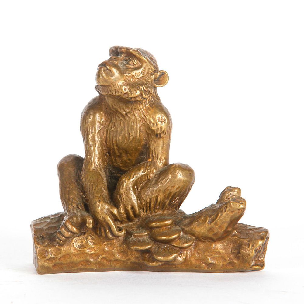 Appraisal: JAPANESE SOLID BRONZE MONKEY ON BRANCH Hand cast primate with