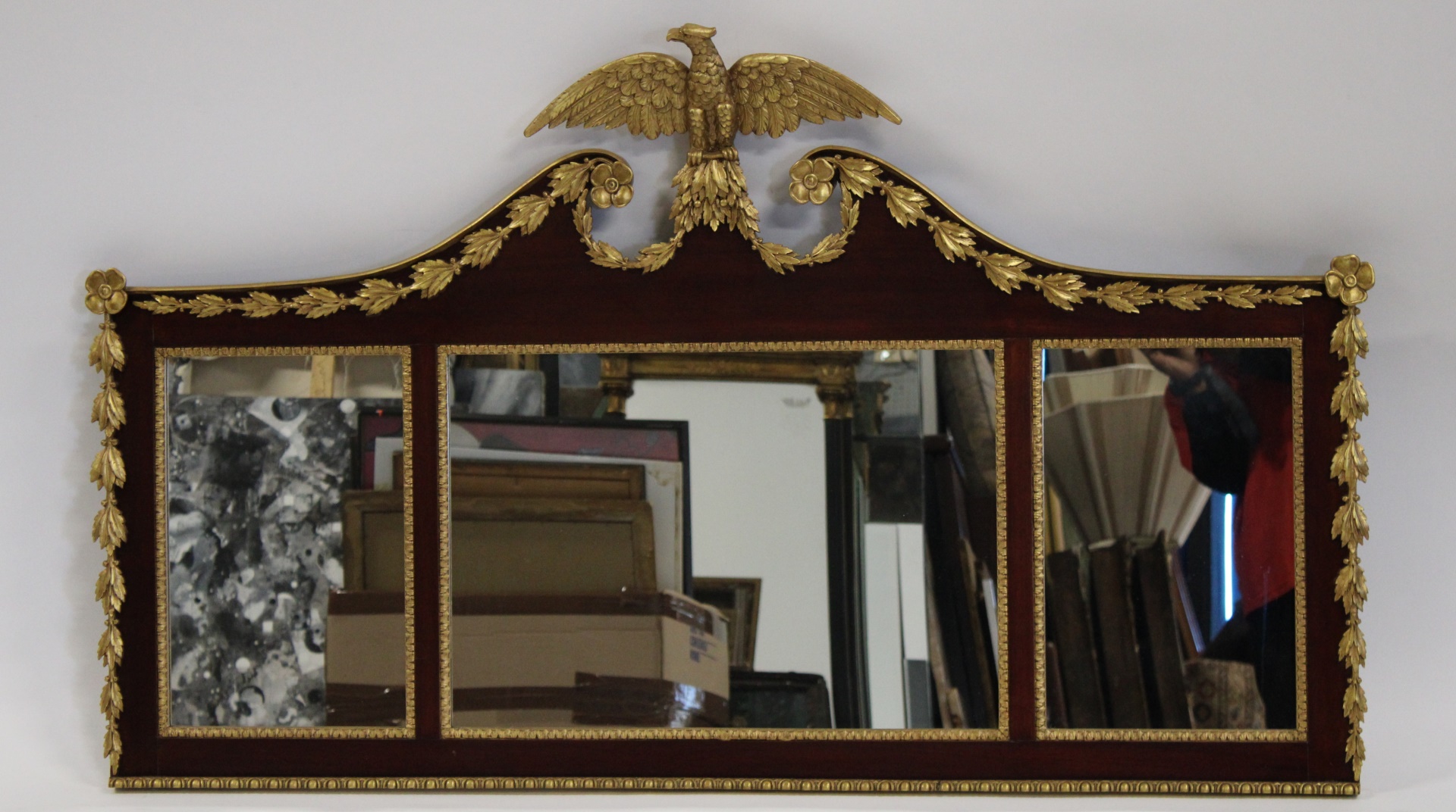 Appraisal: ANTIQUE MAHOGANY OVER MANTLE MIRROR Mahogany with gilt leaf and