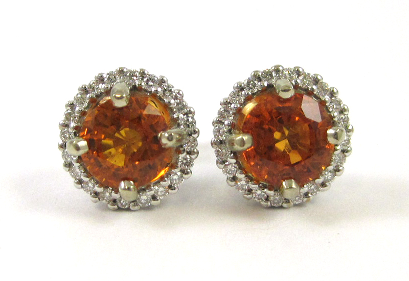 Appraisal: PAIR OF ORANGE SAPPHIRE AND DIAMOND EARRING each k white