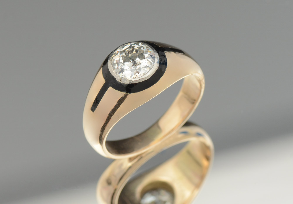 Appraisal: DISTINCTIVE GOLD PLATINUM DIAMOND ART DECO GENTLEMEN'S RING Circa s