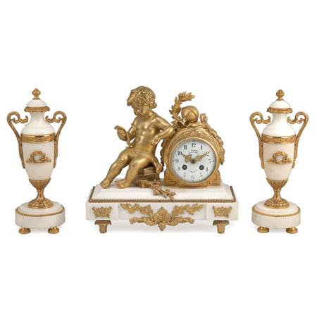 Appraisal: Louis XVI Style Gilt-Bronze and White Marble Mantel Clock T