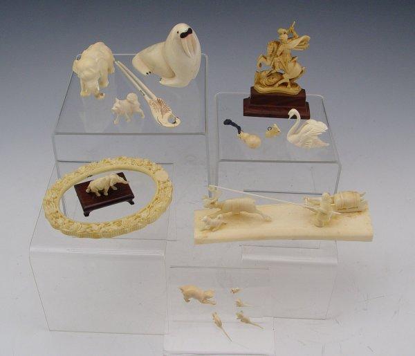 Appraisal: PIECE COLLECTION OF IVORY FIGURES To include Walrus '' Soldier