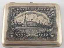 Appraisal: A Soviet Russian silver cigarette case with niello view of