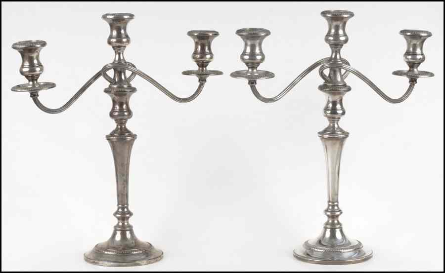 Appraisal: PAIR OF FISHER WEIGHTED STERLING SILVER THREE-LIGHT CANDELABRA '' x